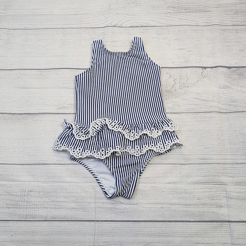 1.5/2Y Marks & Spencer Blue Stripe Ruffled Seersucker Swimsuit